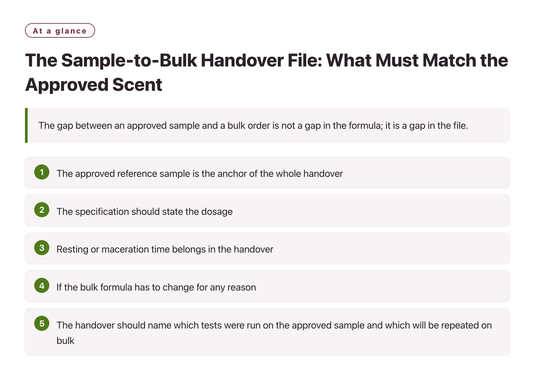 The Sample-to-Bulk Handover File: What Must Match the Approved Scent——全文要点速览