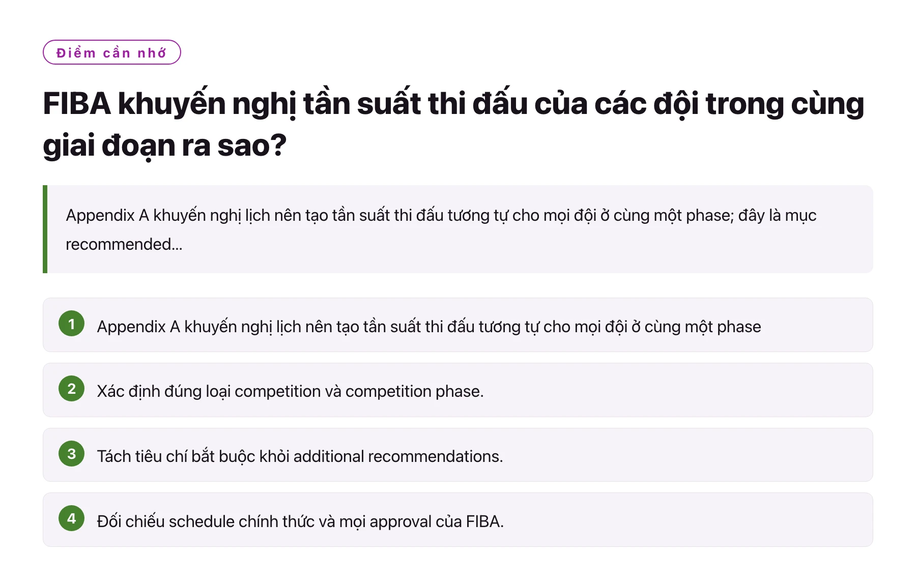 FIBA khuyến nghị tần suất thi đấu của các đội trong cùng giai đoạn ra sao?——全文要点速览