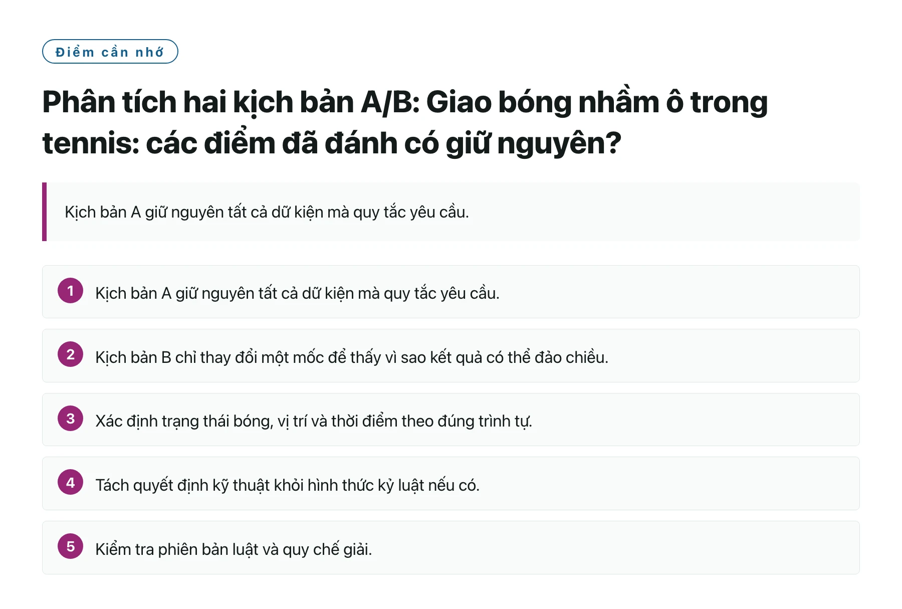 Phân tích hai kịch bản A/B: Giao bóng nhầm ô trong tennis: các điểm đã đánh có giữ nguyên?——全文要点速览